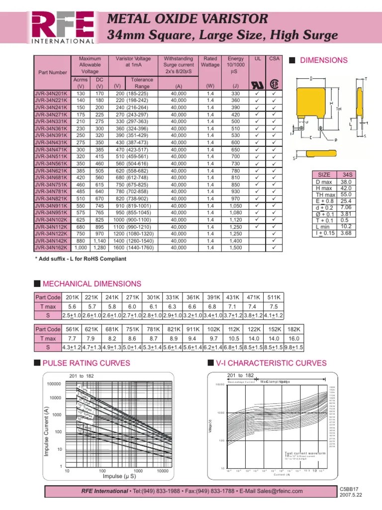 VARISTOR Datasheet PDF