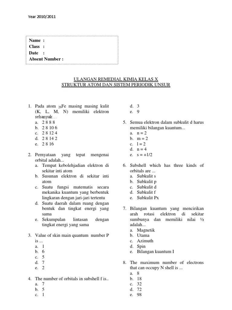 Soal Remedial Struktur Atom | PDF
