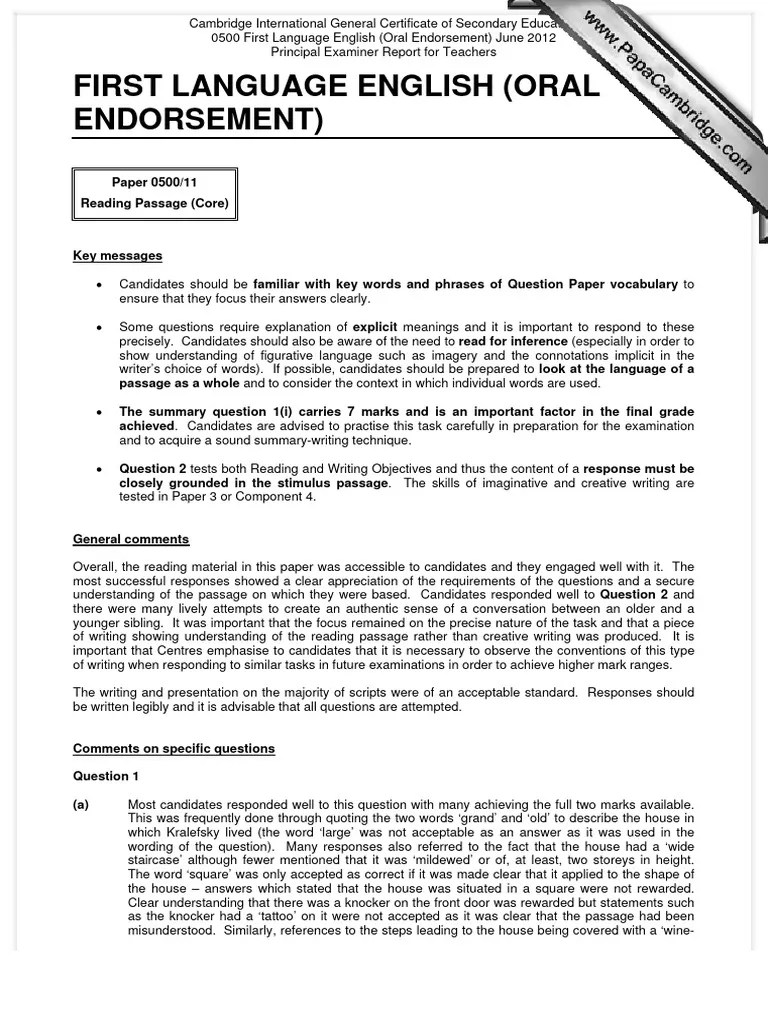 First Language English (Oral Endorsement) PDF Question English