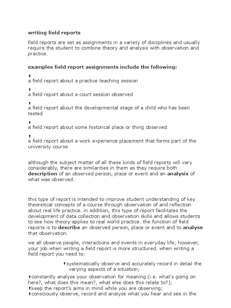 Writing Field Reports Observation Theory