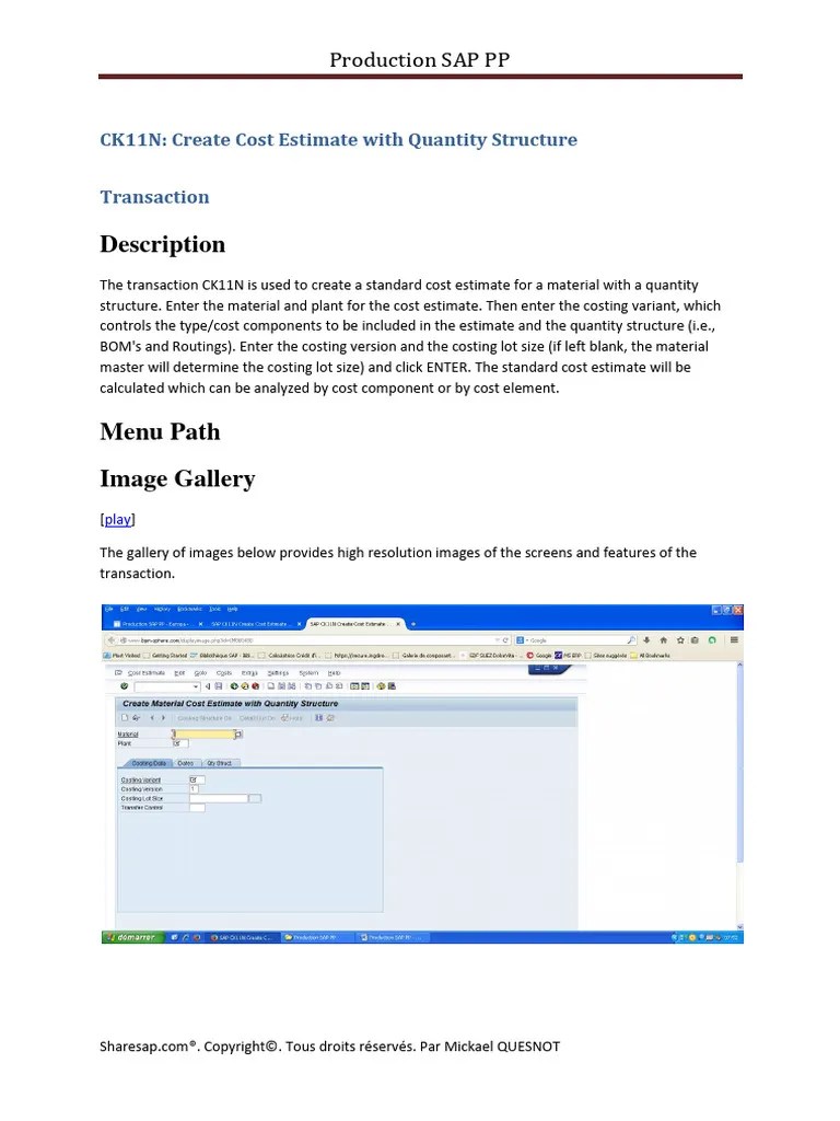 CK11N Create Cost Estimate With Quantity Structure PDF