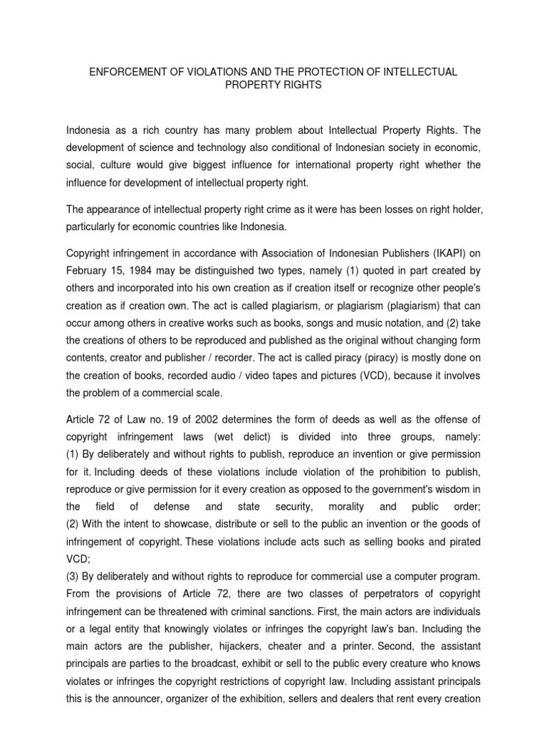 Enforcement of Violations and the Protection of Intellectual Property