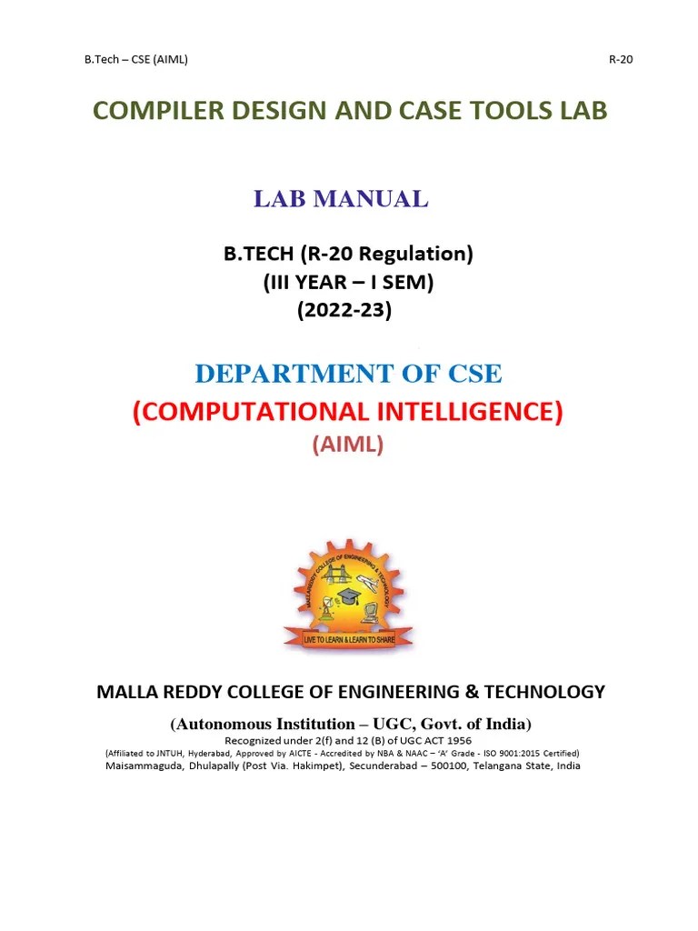 Compiler Design & Case Tools Lab Manual PDF Parsing Compiler