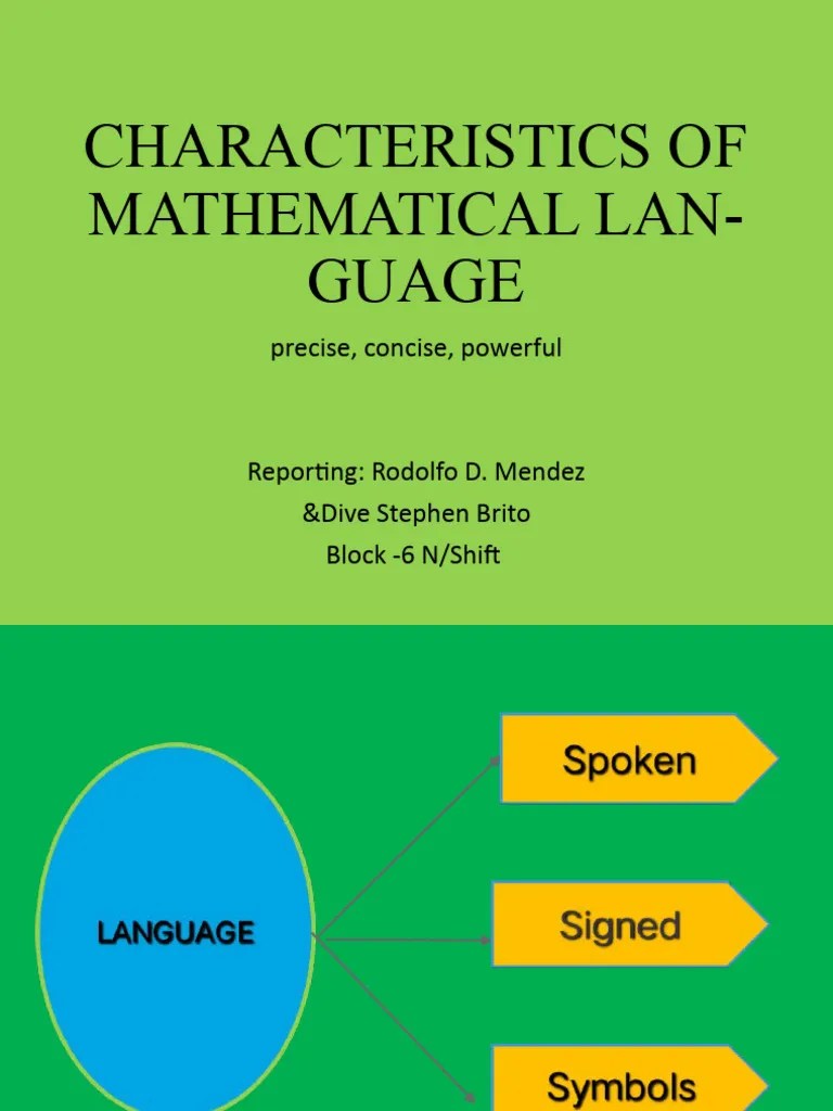 Characteristics of Mathematical Language Precise, Concise, Powerful PDF