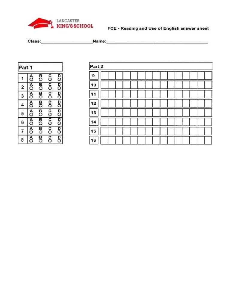 ANSWER SHEET FCE v2 | PDF