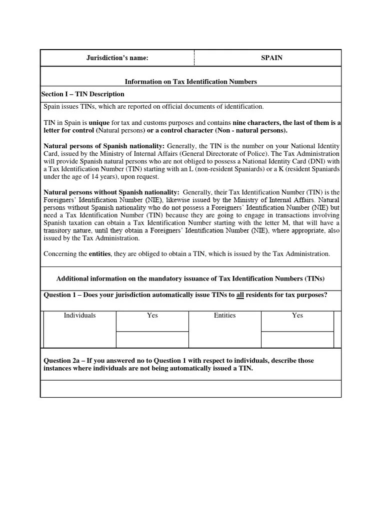 Spain TIN PDF Identity Document Justice