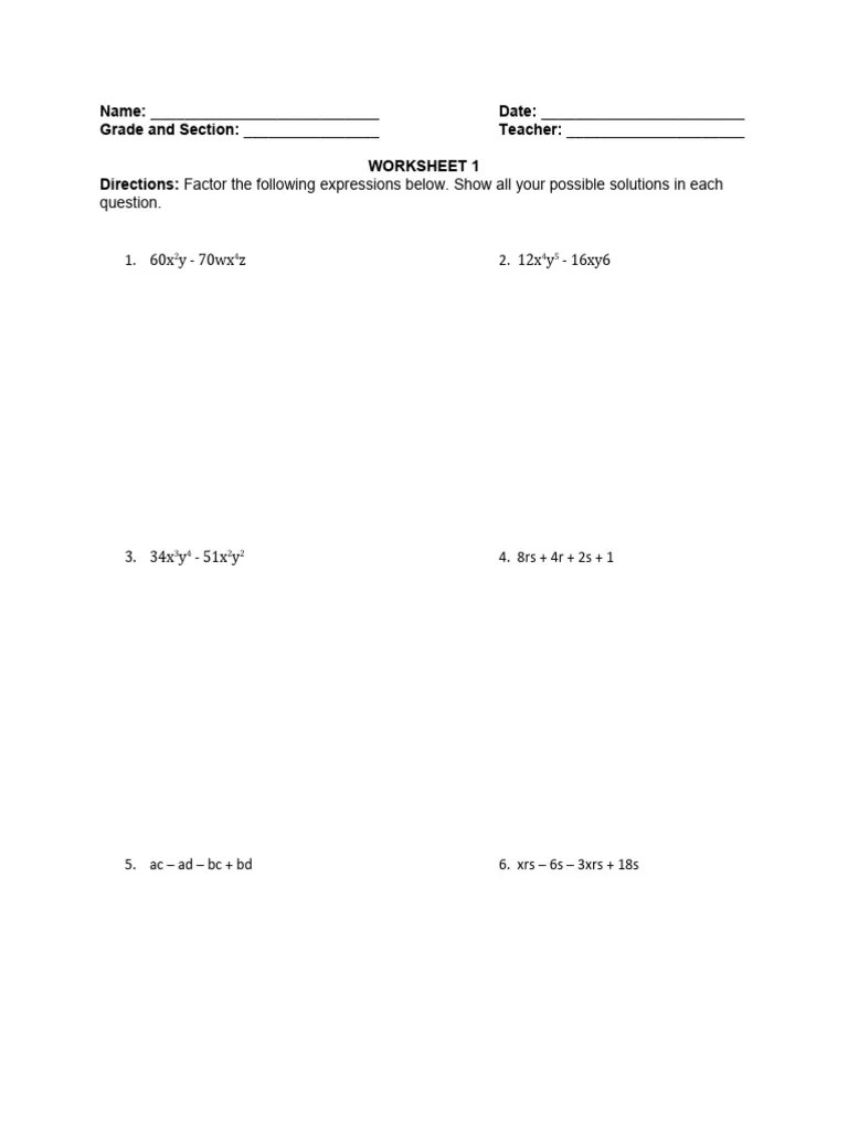 Grade 8 Worksheet PDF