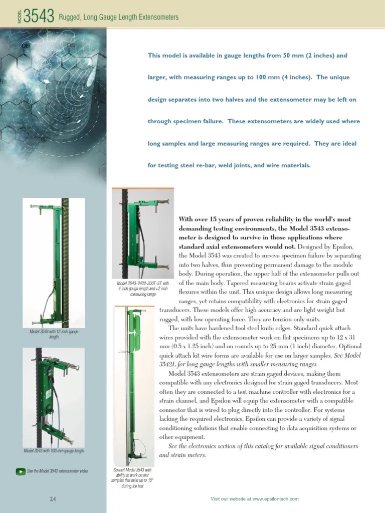 Rugged, Long Gauge Length Extensometers 3542L For Long Gauge Lengths