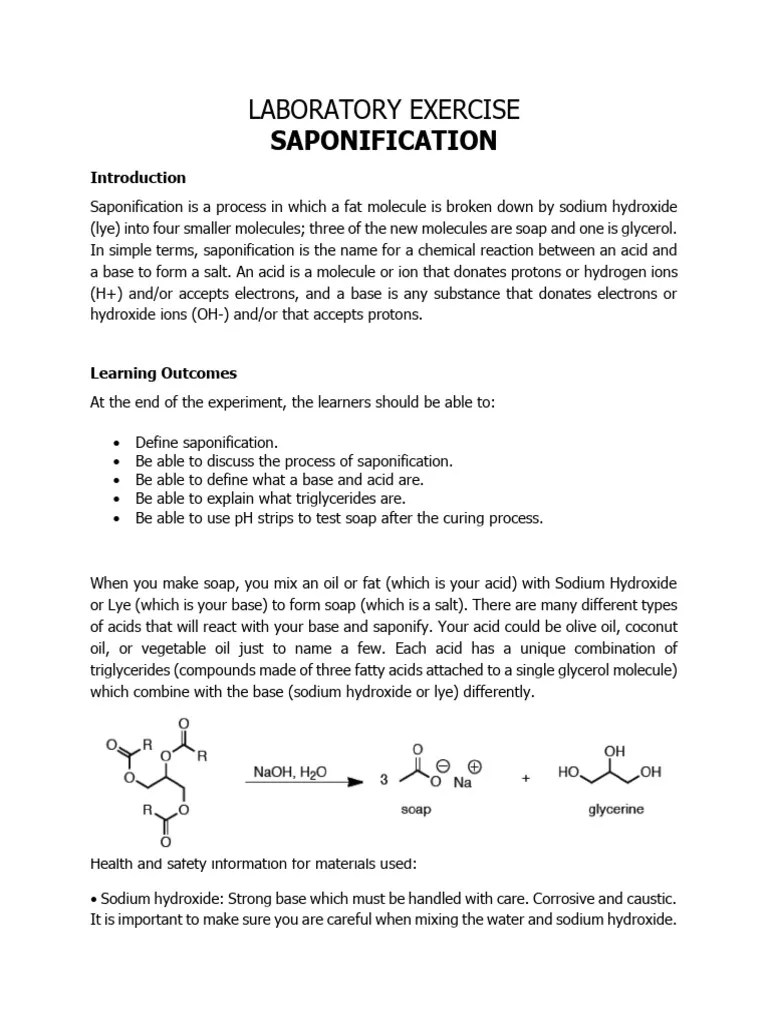 Saponification Laboratory F2F PDF Sodium Hydroxide Acid