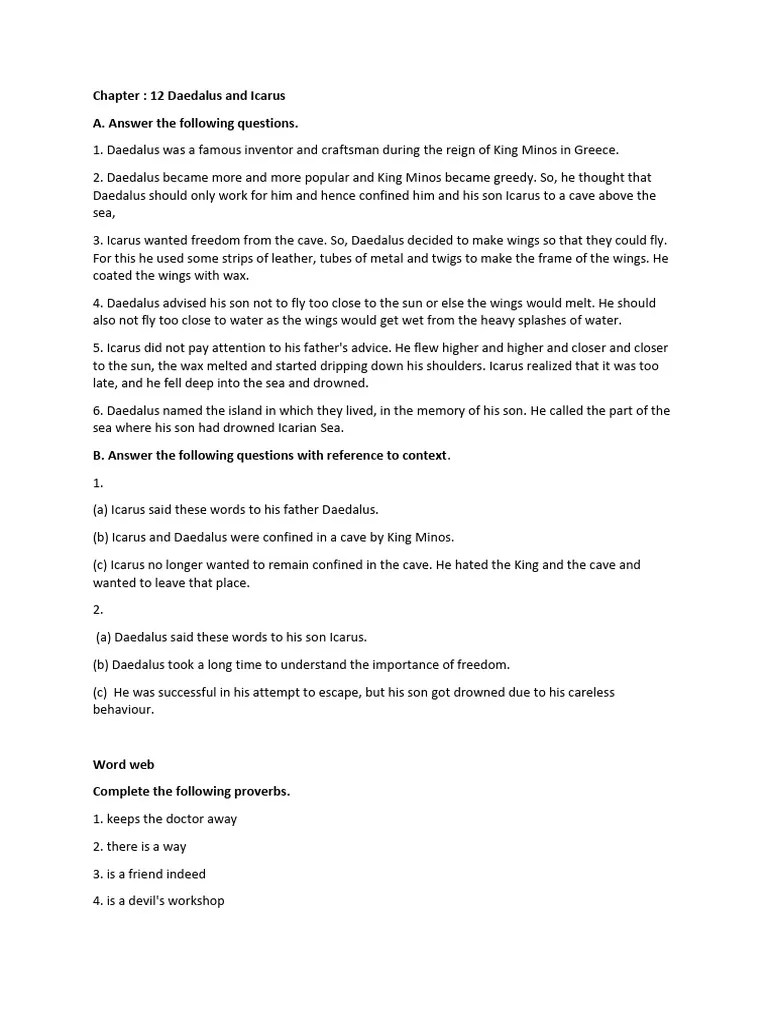 Chapter 12 Daedalus and Icarus A. Answer The Following Questions PDF