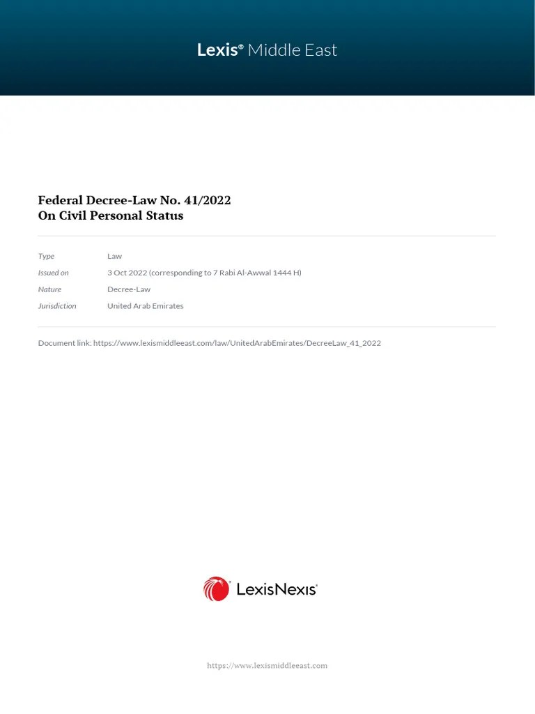 Federal Decree Law 41 of 2022 Civil Personal Status Law PDF Divorce