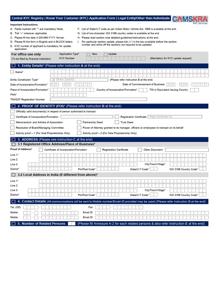 CAMSKRA Non Individual Form PDF Identity Document Business
