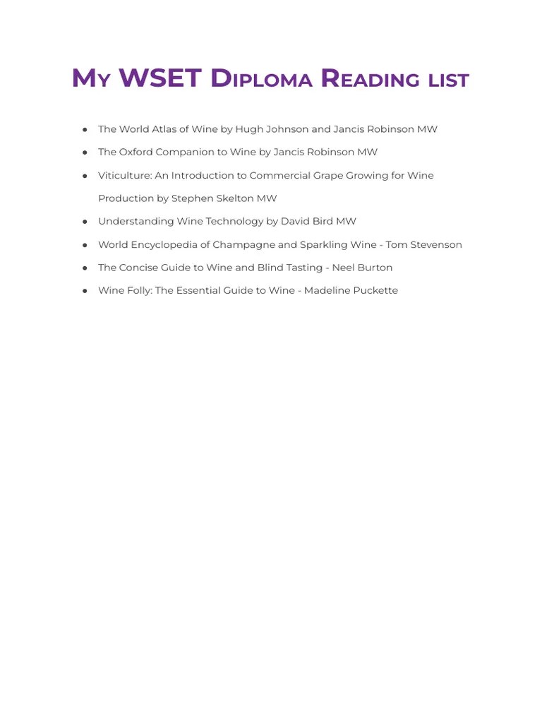 My WSET Diploma Reading List PDF