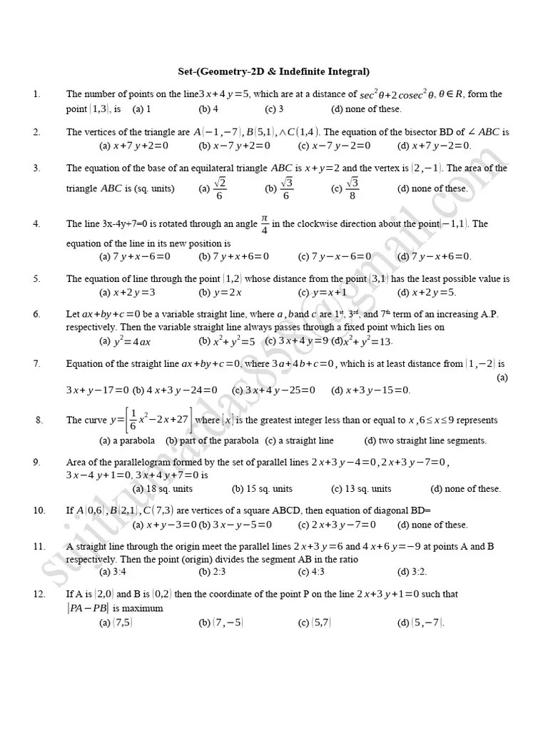 SetGeometry 2D and Indefinite Integral PDF Line (Geometry) Triangle
