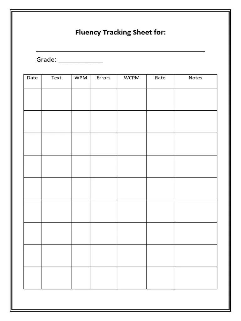 Fluency Tracking Sheet For | PDF