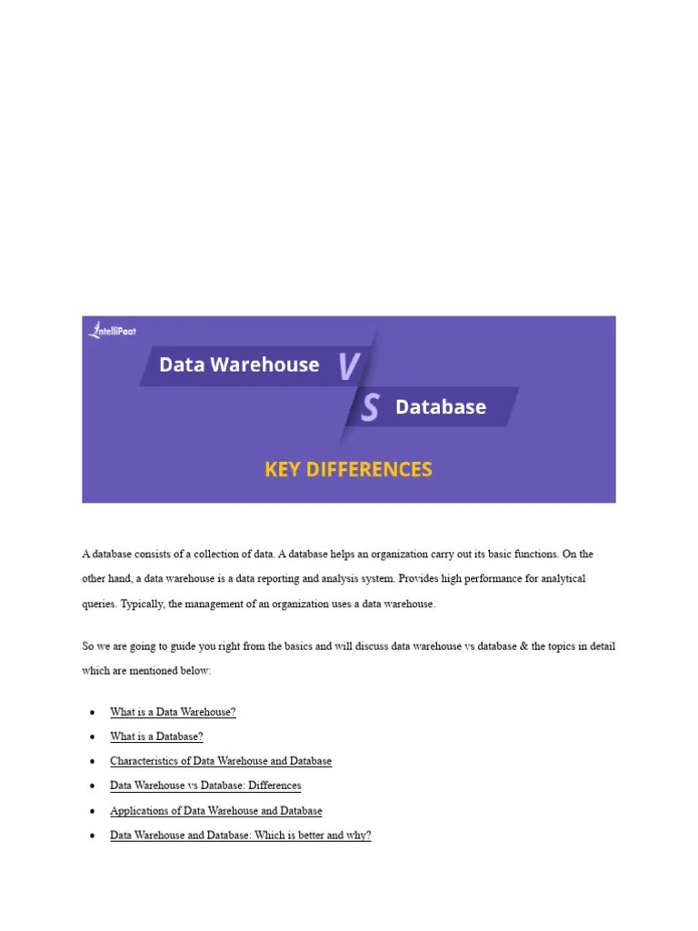 Difference Between Data Warehouse and Database PDF