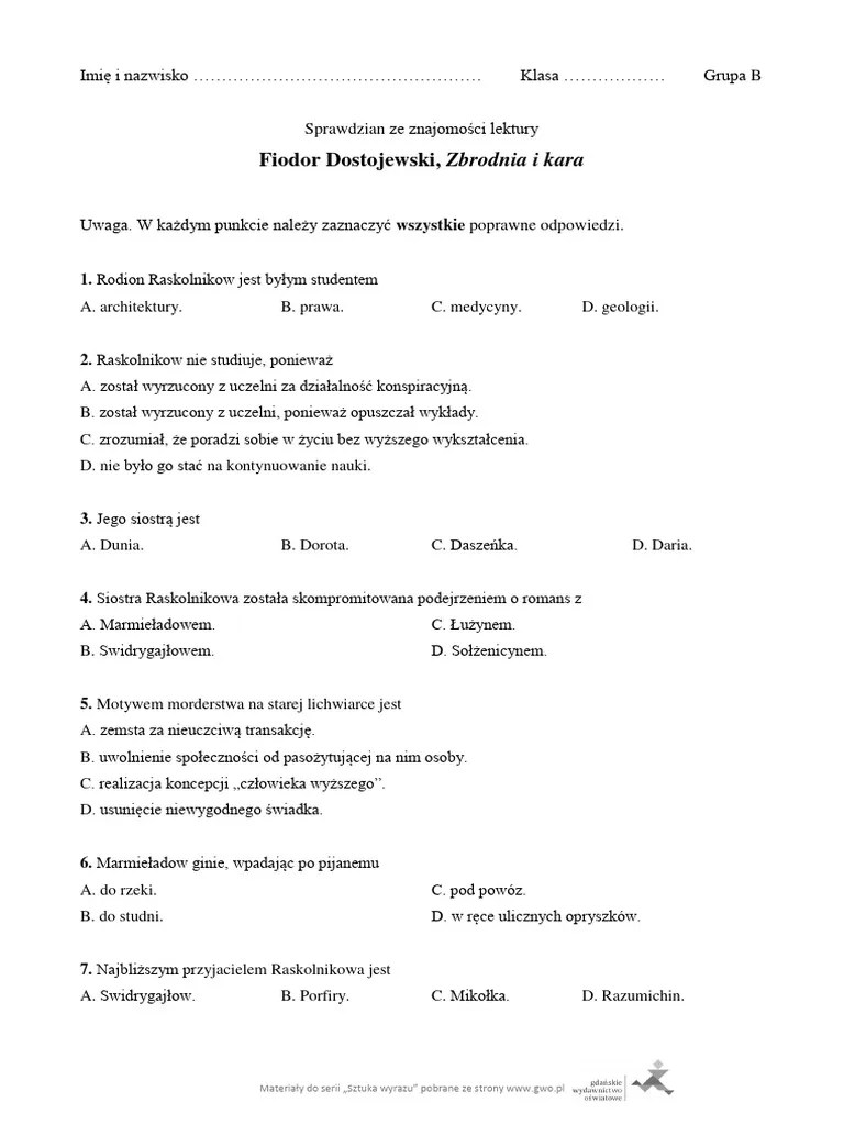 Test Zbrodnia I Kara B 2 PDF