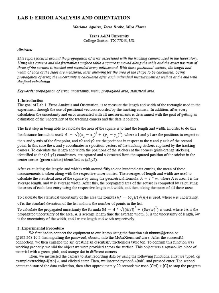 ENGR216 Lab 1 Report PDF Area Uncertainty