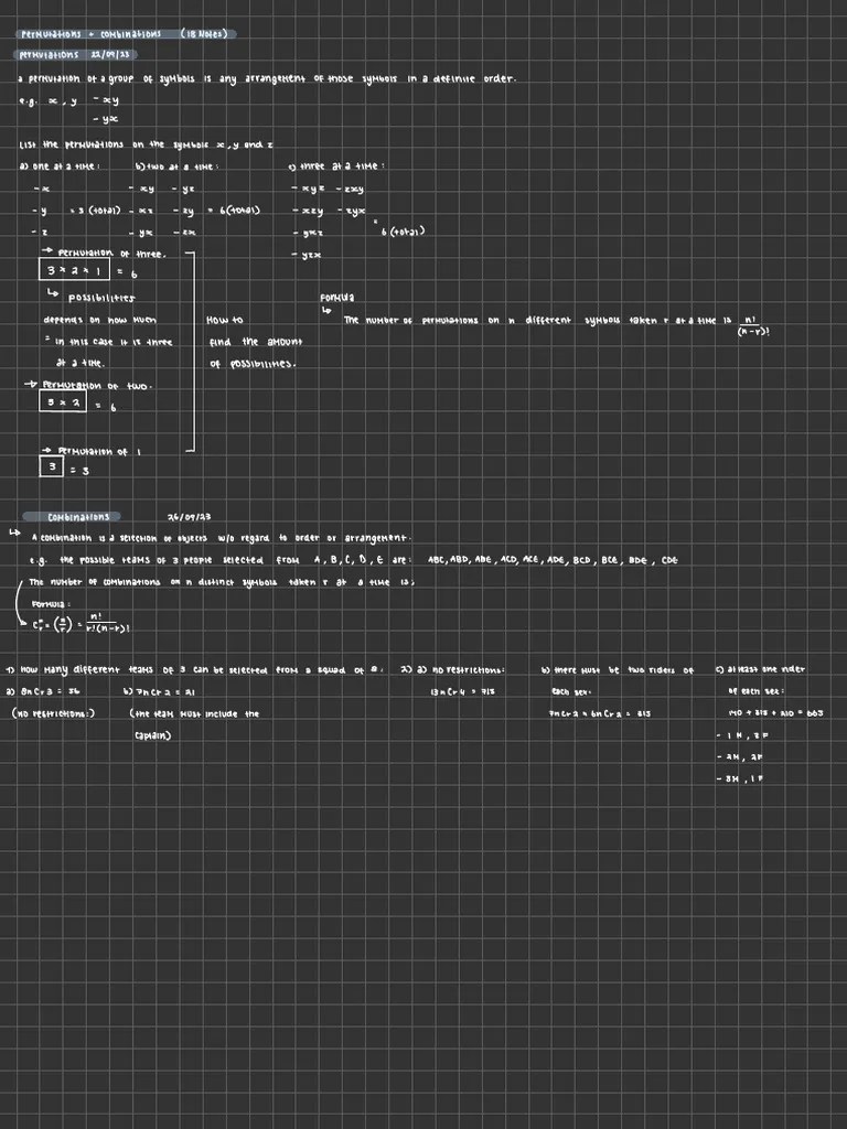 Permutation + Combination Notes (IB Diploma) PDF