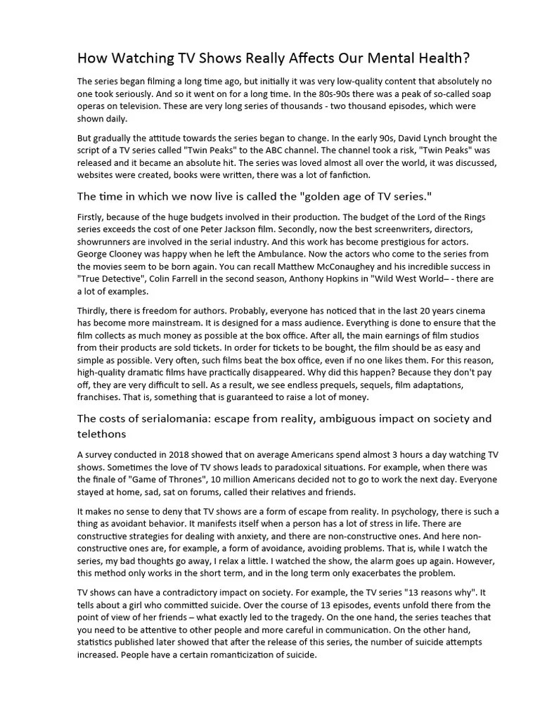 How Watching TV Shows Really Affects Our Mental Health PDF Empathy