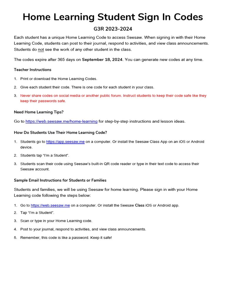 G3R Seesaw Homelearning Code PDF Ios Qr Code