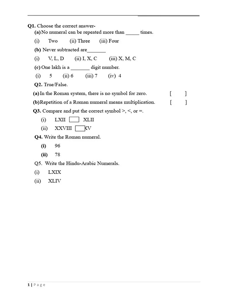Class 4th Maths Worksheet1 PDF