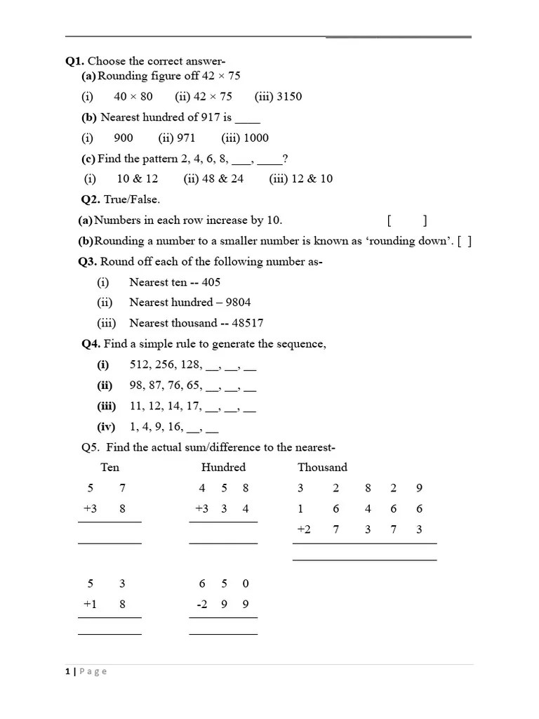 Class 4th Maths Worksheet56 PDF