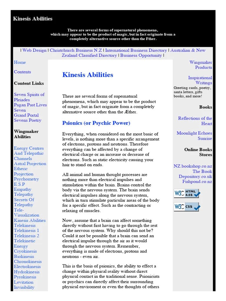 Kinesis Abilities | PDF | Physics | Physical Sciences