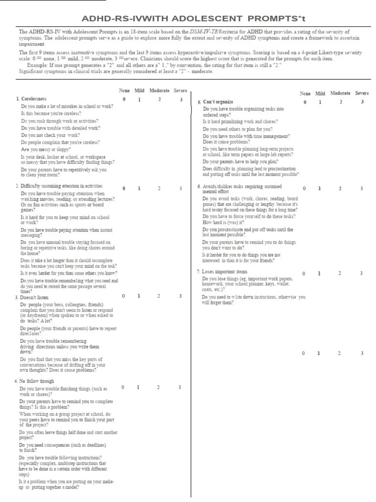 ADHD Rating ScaleIV ADHDRSIV PDF Attention Deficit Hyperactivity