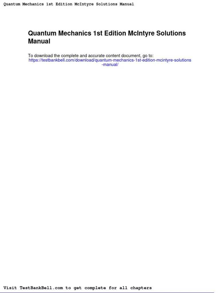 Quantum Mechanics 1st Edition Mcintyre Solutions Manual PDF Waves