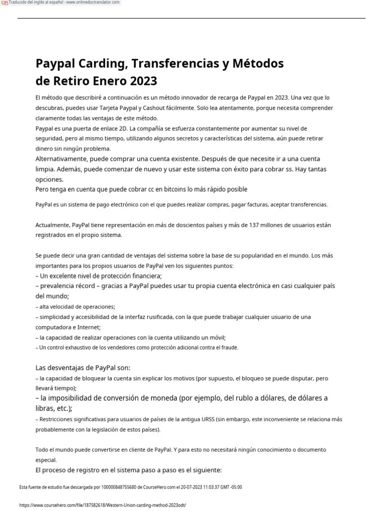 Western Union Carding Method 2023.odt En.es PDF Pay Pal Western