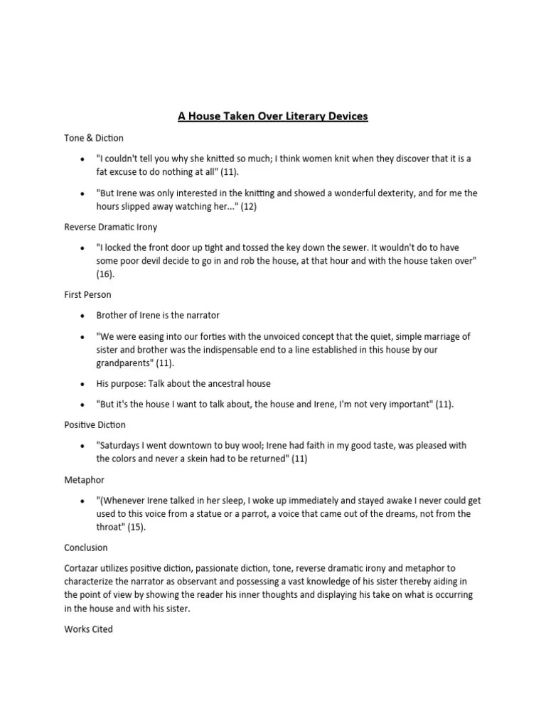 A House Taken Over Literary Devices PDF