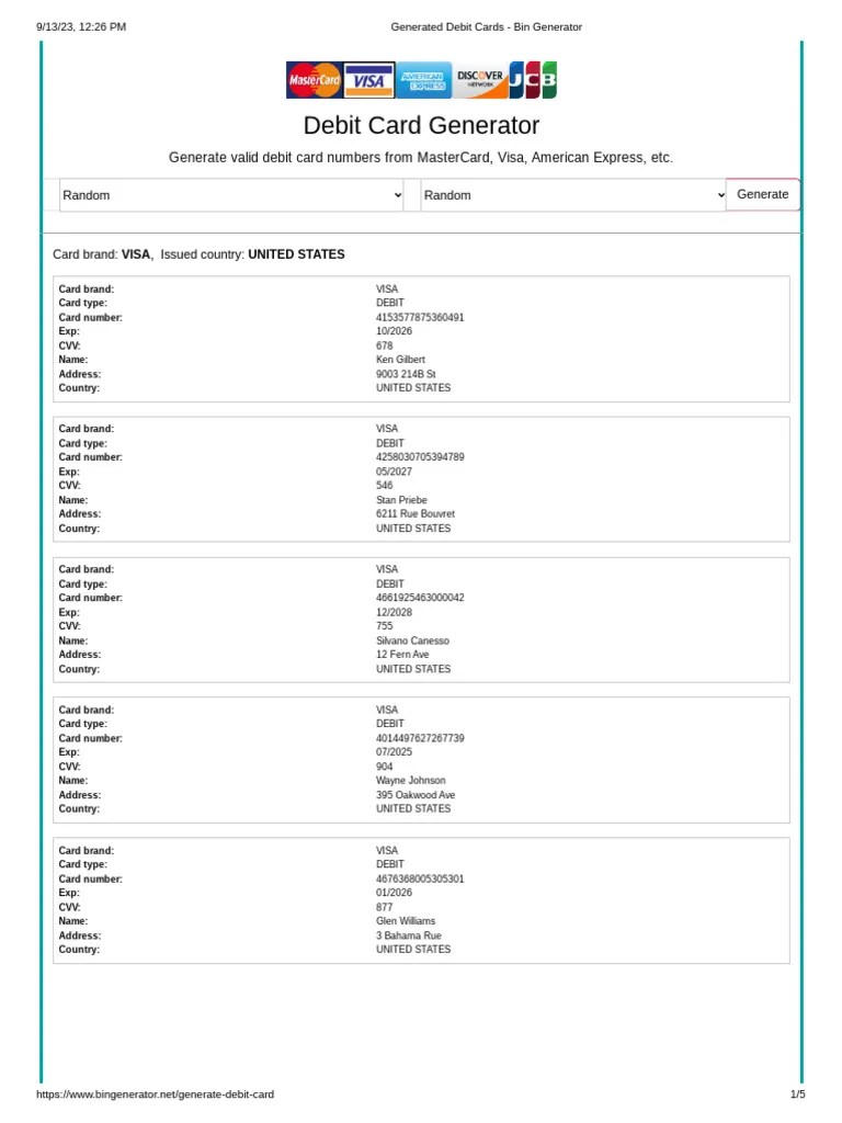 Generated Debit Cards Bin Generator PDF