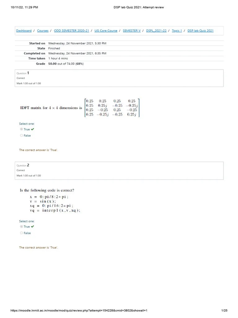 DSP Lab Quiz 2021 - Attempt Review | PDF