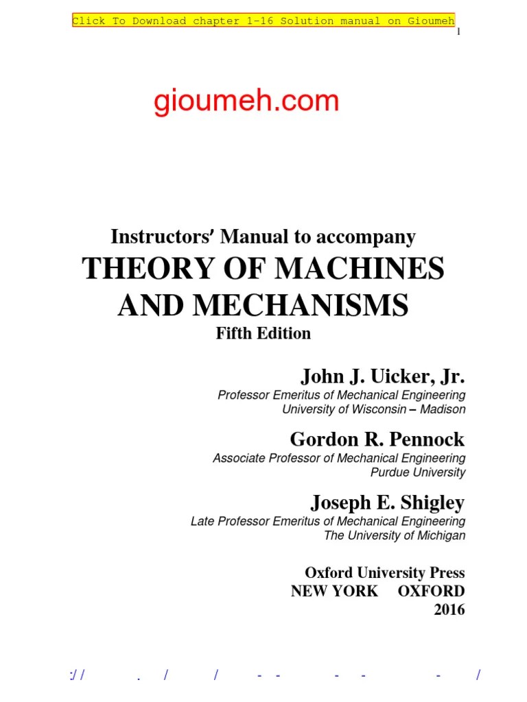 Theory of Machines and Mechanisms 5th Edition Shigley Solution Manual