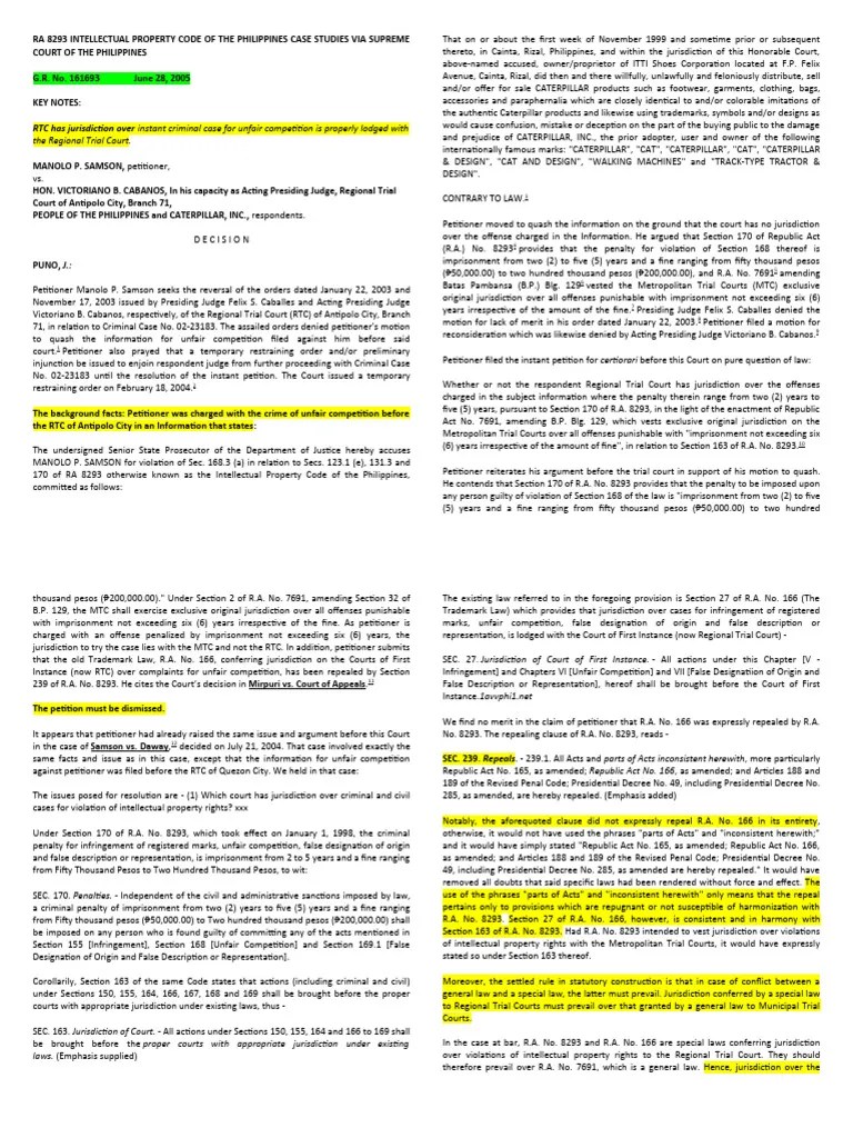 RA 8293 INTELLECTUAL PROPERTY CODE OF THE PHILIPPINES CASE STUDIES VIA