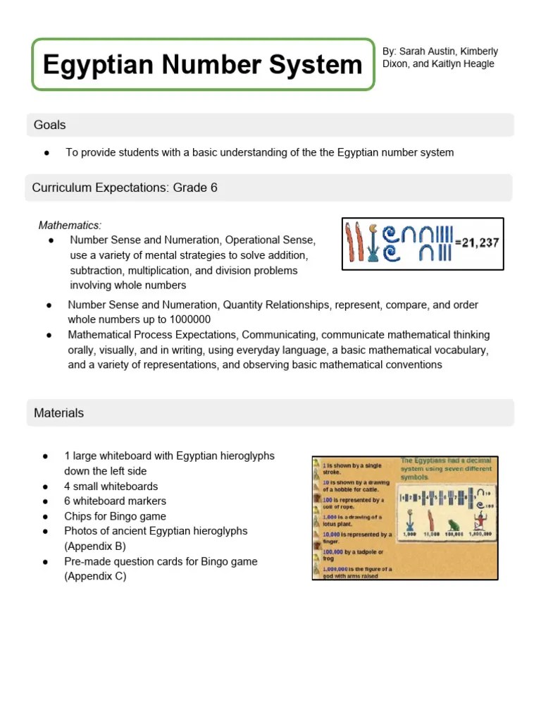 Egyptian Number System and Bingo PDF