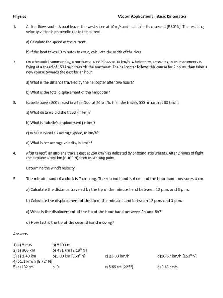 Physics Vectors Basic Kinematics Exercise Workbook 2023 PDF