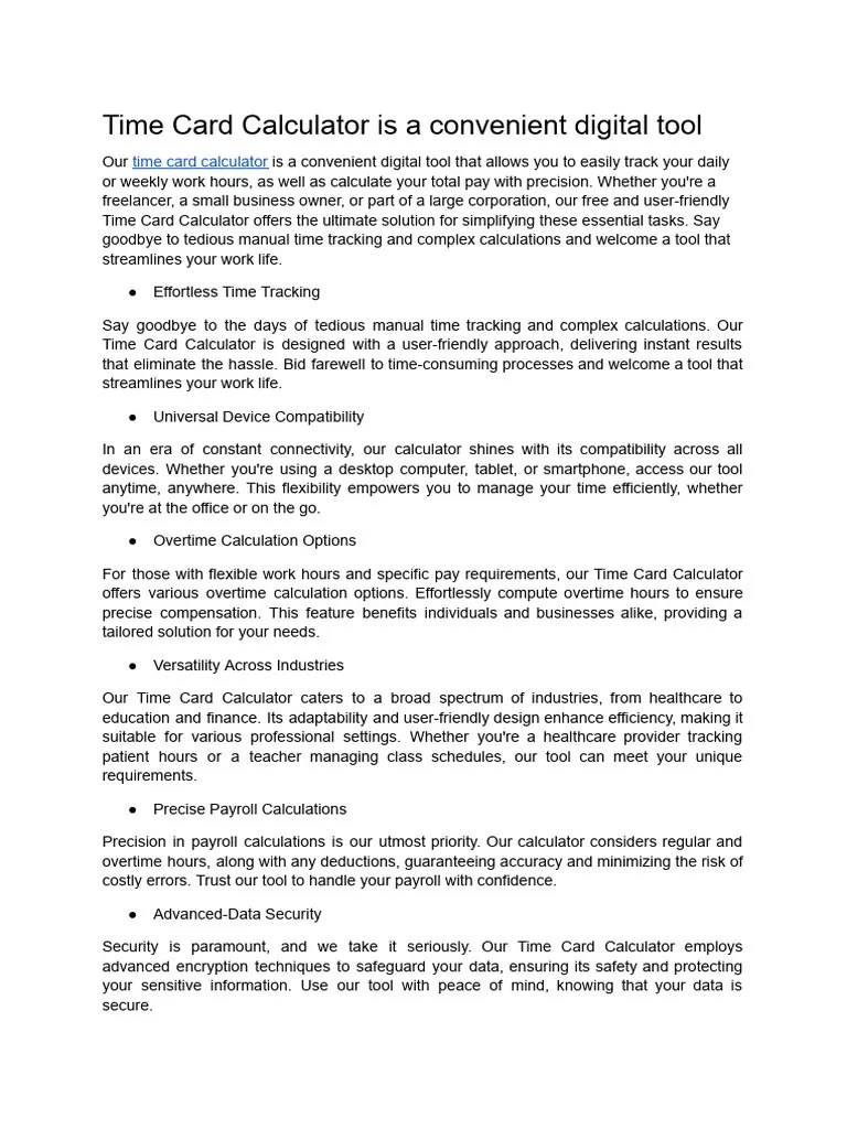 About Time Card Calculator PDF