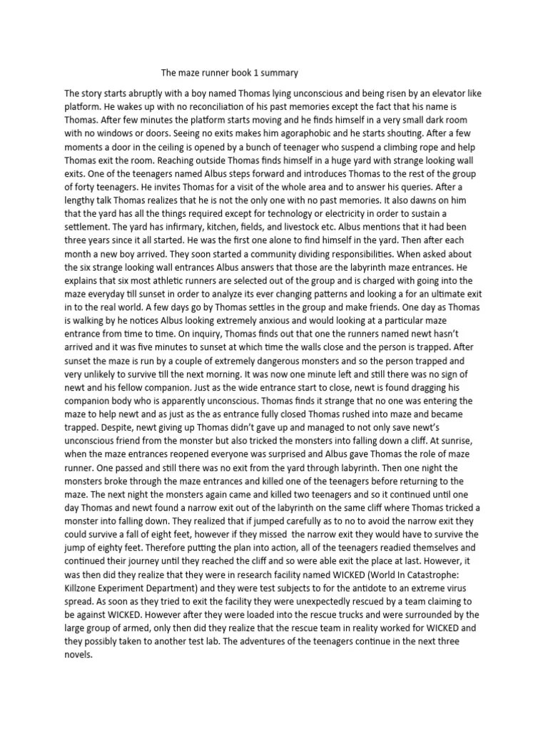 The Maze Runner Book 1 Summary PDF