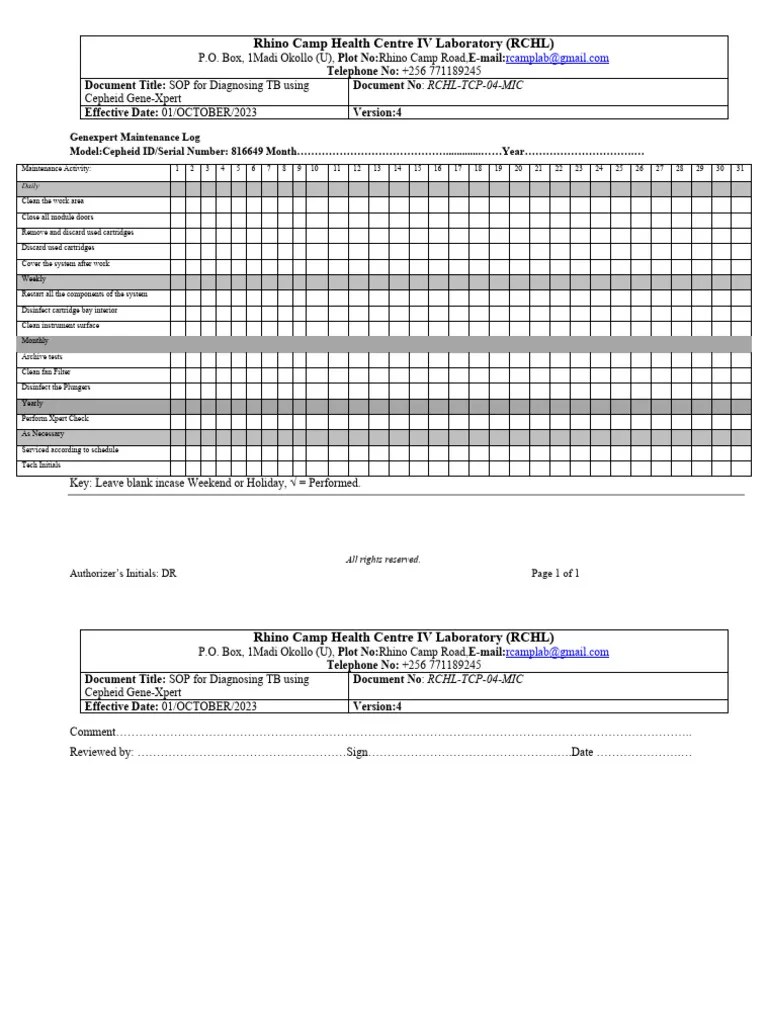 Genexpert Maintenance Log PDF