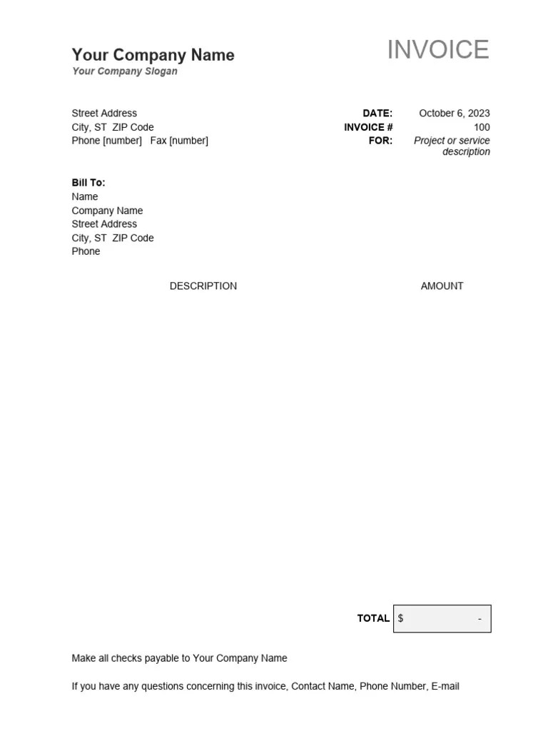 Simple Invoice That Calculates Total PDF