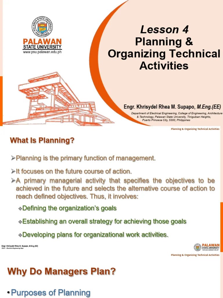 Lesson 4 Planning & Organizing Technical Activities PDF