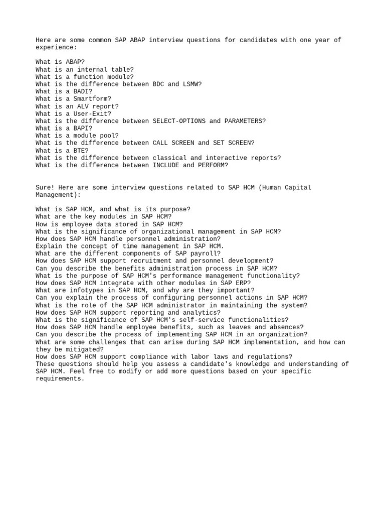 SAP Interview Questions PDF
