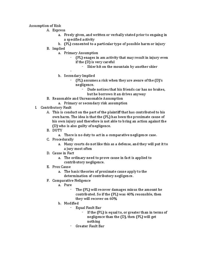 Assumption of Risk PDF Contributory Negligence Negligence