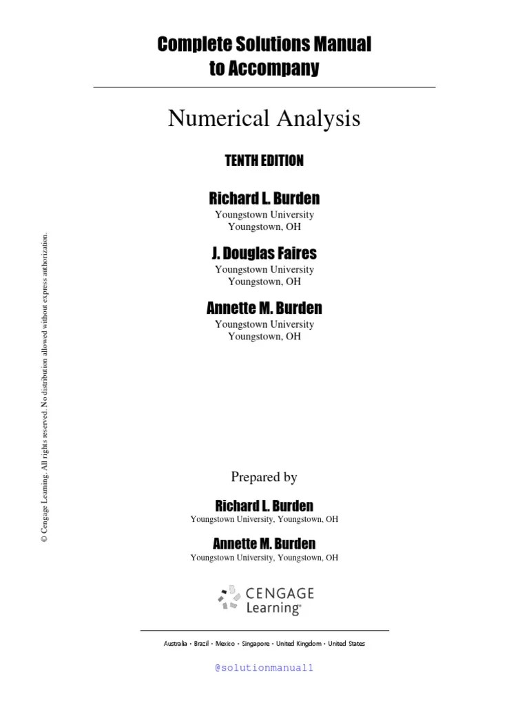 Numerical Analysis 10th Edition Richard L. Burden Solutions Manual PDF