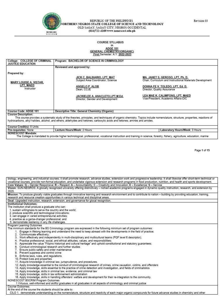 General Chemistry Course Syllabus PDF