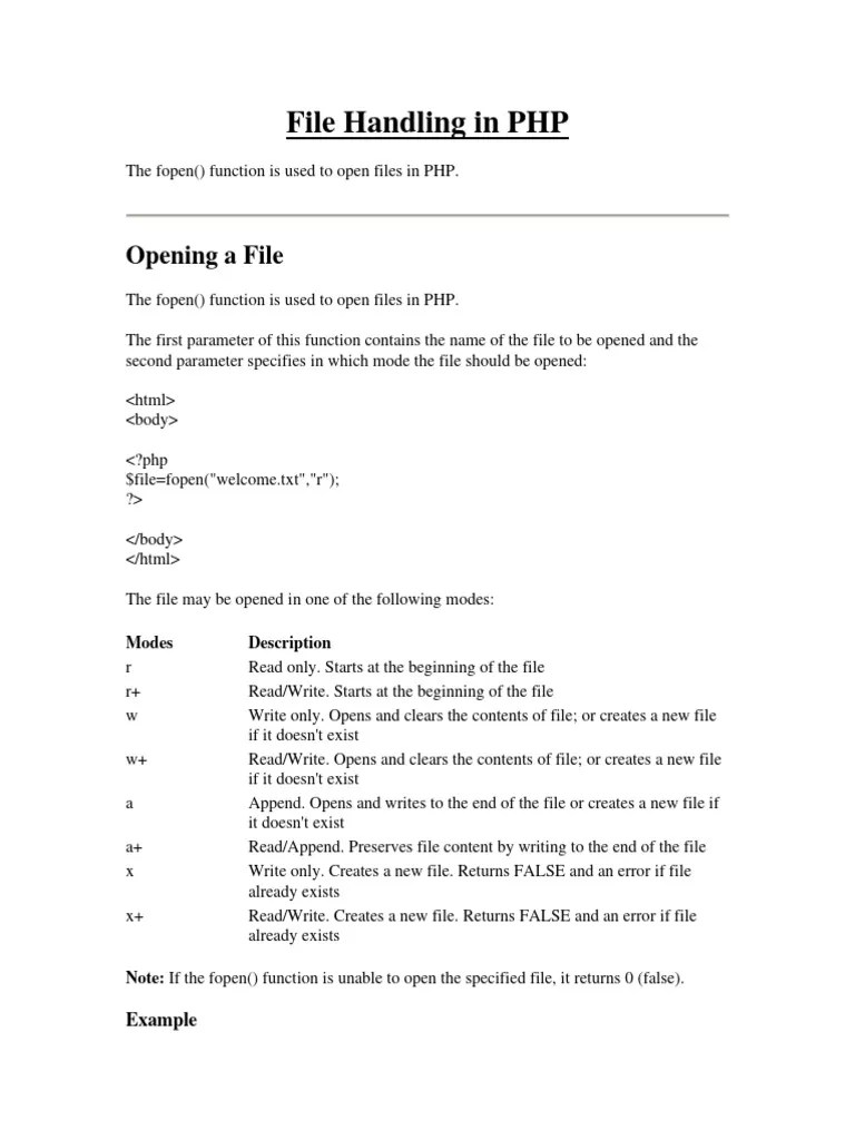 File Handling in PHP PDF