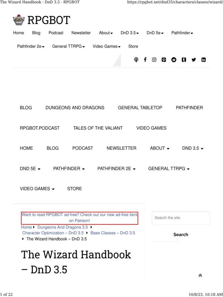 The Wizard Handbook DnD 3.5 RPGBOT PDF
