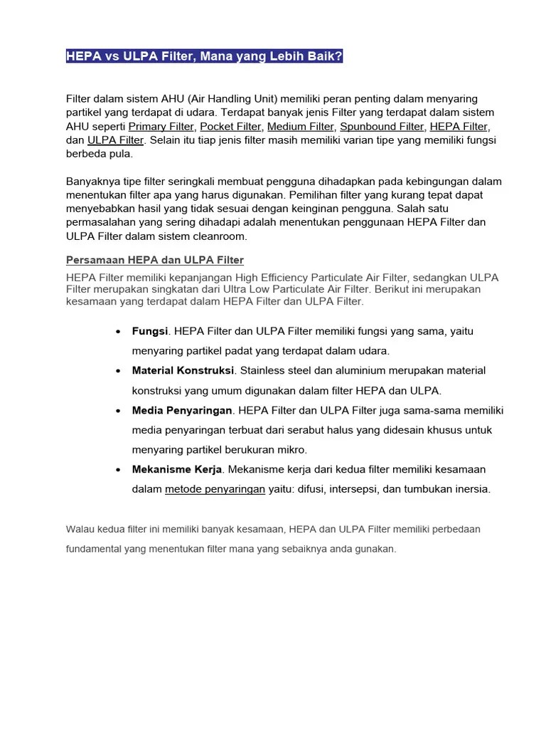 HEPA Vs ULPA Filter PDF